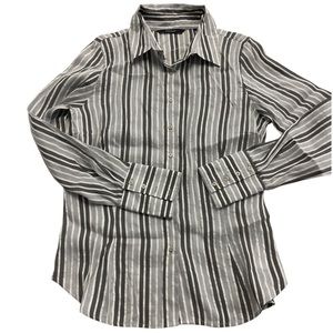 🔱 ZARA Jacquard Metallic Glitter Stripe Pinstripe Button Down Blouse sz Large